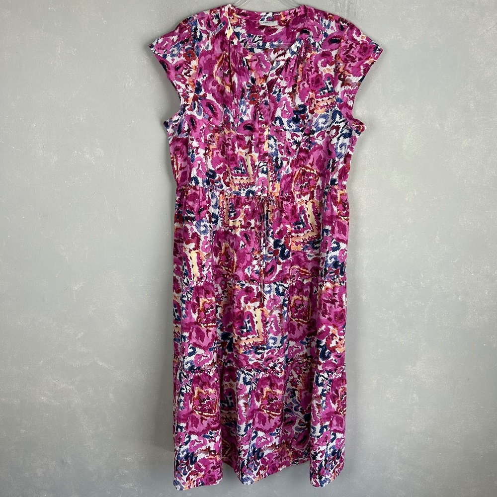 Sussan maxi dress size 18 US 14 pink abstract short sleeve 100% cotton
